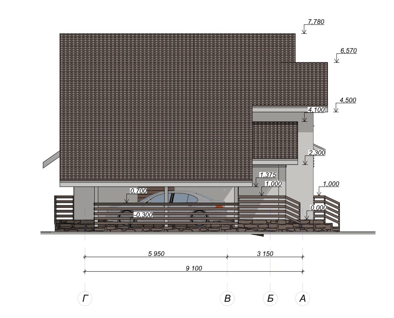 Проект дома из газобетона 12х9 с мансардой - фасад фото 4