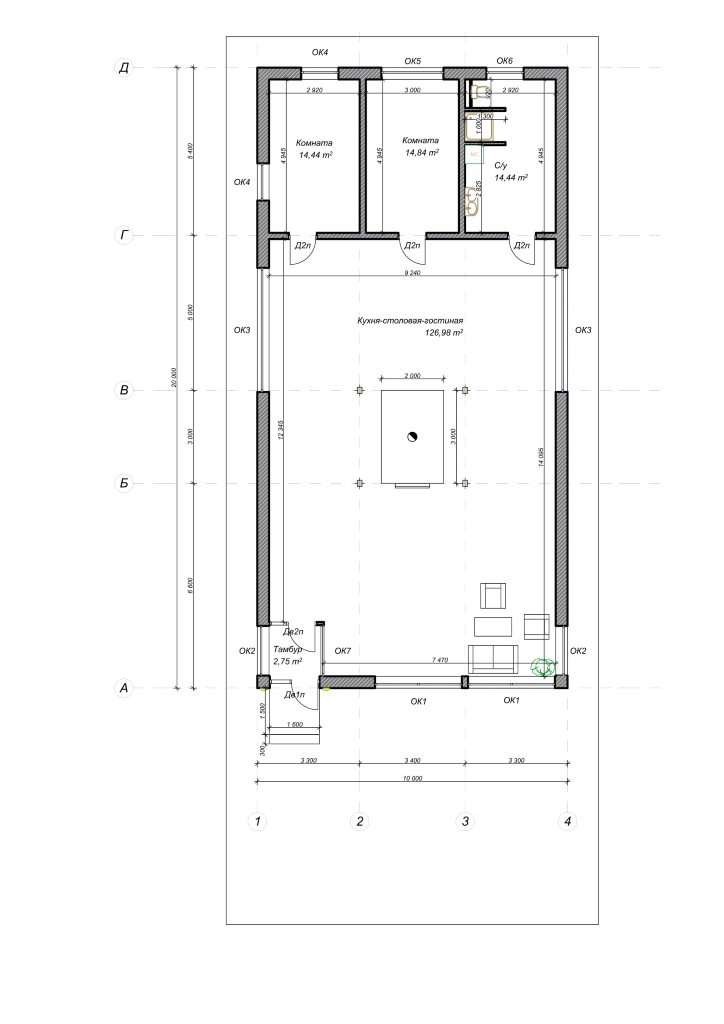 Проект одноэтажного дома из газобетона 10х20 площадью 172 кв. м - планировка фото 1